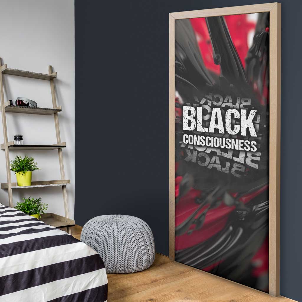 Steve Biko Door Cover with Black Consciousness Portrait, Power Fist Symbol and Red-Black Freedom - African Pride