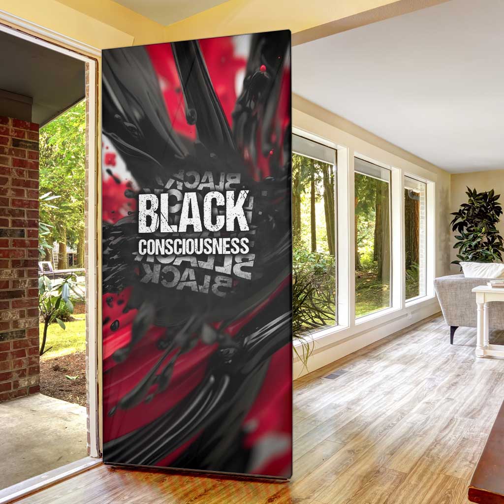 Steve Biko Door Cover with Black Consciousness Portrait, Power Fist Symbol and Red-Black Freedom - African Pride