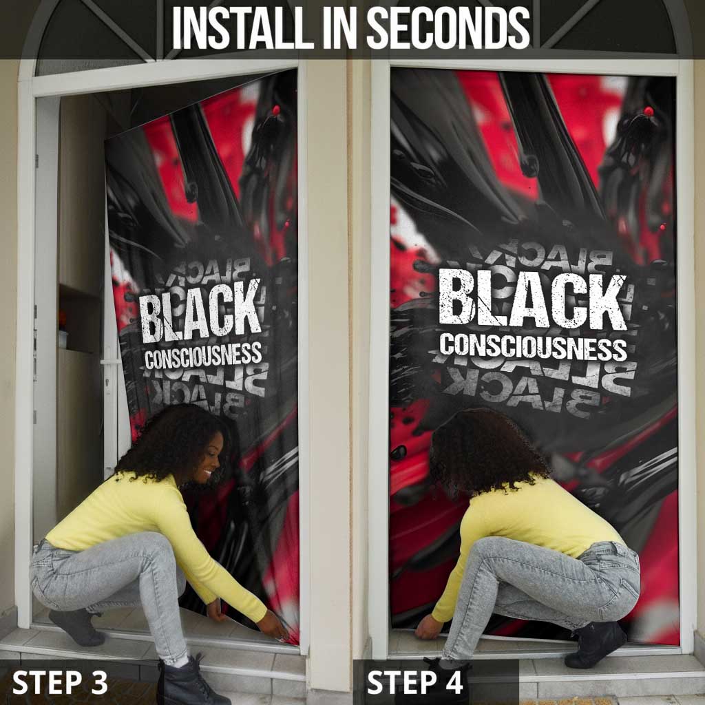 Steve Biko Door Cover with Black Consciousness Portrait, Power Fist Symbol and Red-Black Freedom - African Pride