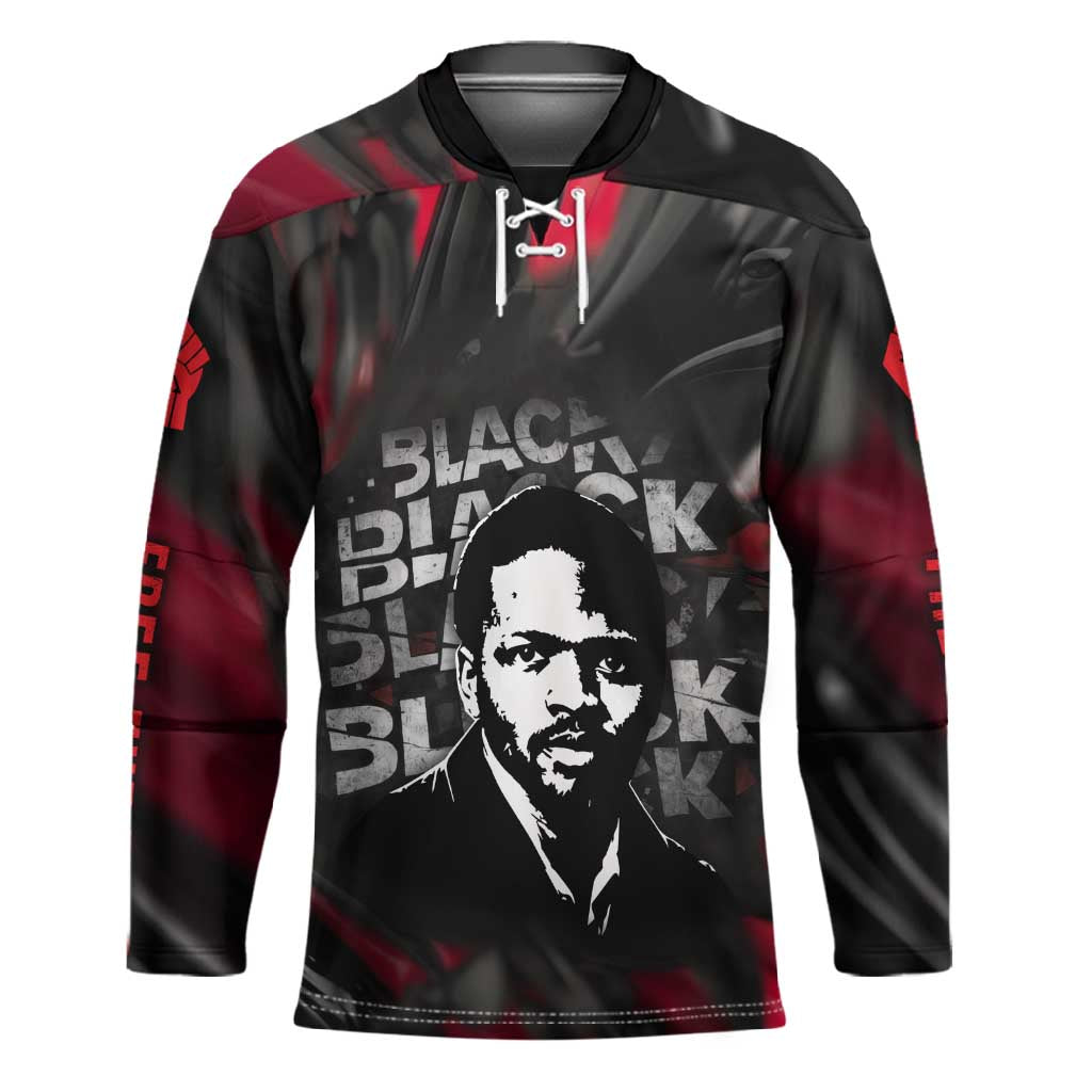 Steve Biko Hockey Jersey with Black Consciousness Portrait, Power Fist Symbol and Red-Black Freedom - African Pride