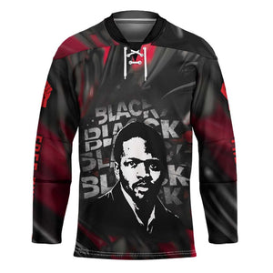 Steve Biko Hockey Jersey with Black Consciousness Portrait, Power Fist Symbol and Red-Black Freedom - African Pride