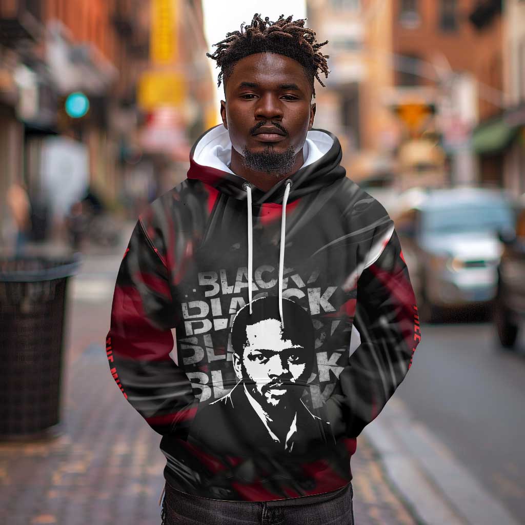 Steve Biko Hoodie with Black Consciousness Portrait, Power Fist Symbol and Red-Black Freedom - African Pride
