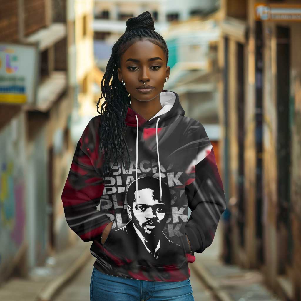 Steve Biko Hoodie with Black Consciousness Portrait, Power Fist Symbol and Red-Black Freedom - African Pride