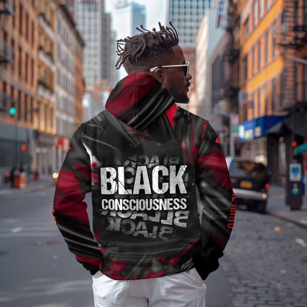 Steve Biko Hoodie with Black Consciousness Portrait, Power Fist Symbol and Red-Black Freedom - African Pride