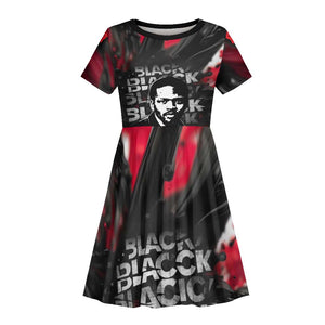 Steve Biko Kid Short Sleeve Dress with Black Consciousness Portrait, Power Fist Symbol and Red-Black Freedom - African Pride