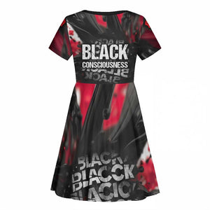 Steve Biko Kid Short Sleeve Dress with Black Consciousness Portrait, Power Fist Symbol and Red-Black Freedom - African Pride