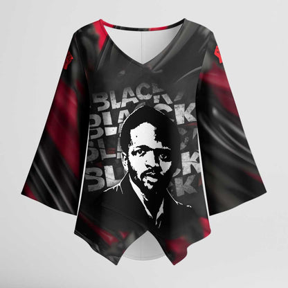 Steve Biko Kimono Sleeve Blouse with Black Consciousness Portrait, Power Fist Symbol and Red-Black Freedom - African Pride
