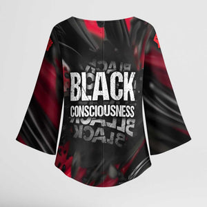 Steve Biko Kimono Sleeve Blouse with Black Consciousness Portrait, Power Fist Symbol and Red-Black Freedom - African Pride