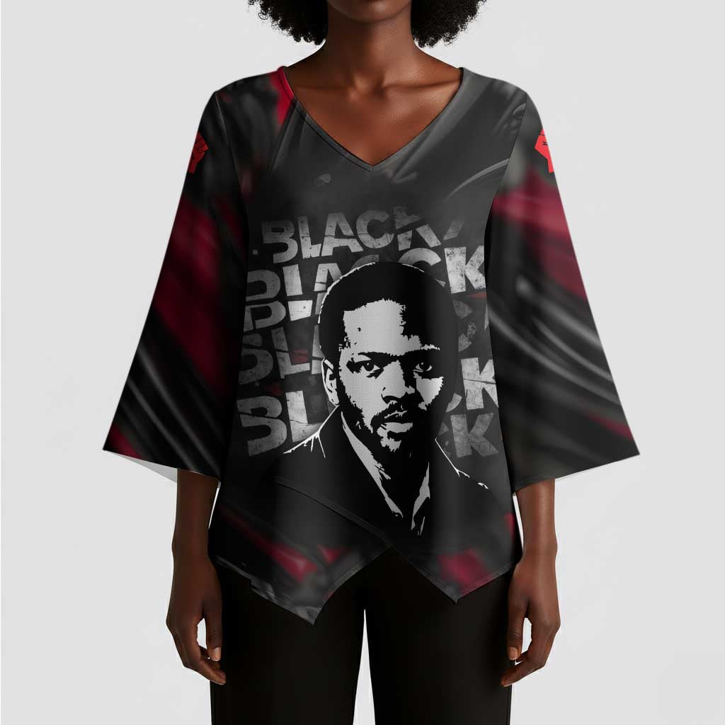 Steve Biko Kimono Sleeve Blouse with Black Consciousness Portrait, Power Fist Symbol and Red-Black Freedom - African Pride