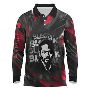 Steve Biko Long Sleeve Polo Shirt with Black Consciousness Portrait, Power Fist Symbol and Red-Black Freedom - African Pride