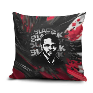 Steve Biko Pillow Cover with Black Consciousness Portrait, Power Fist Symbol and Red-Black Freedom - African Pride