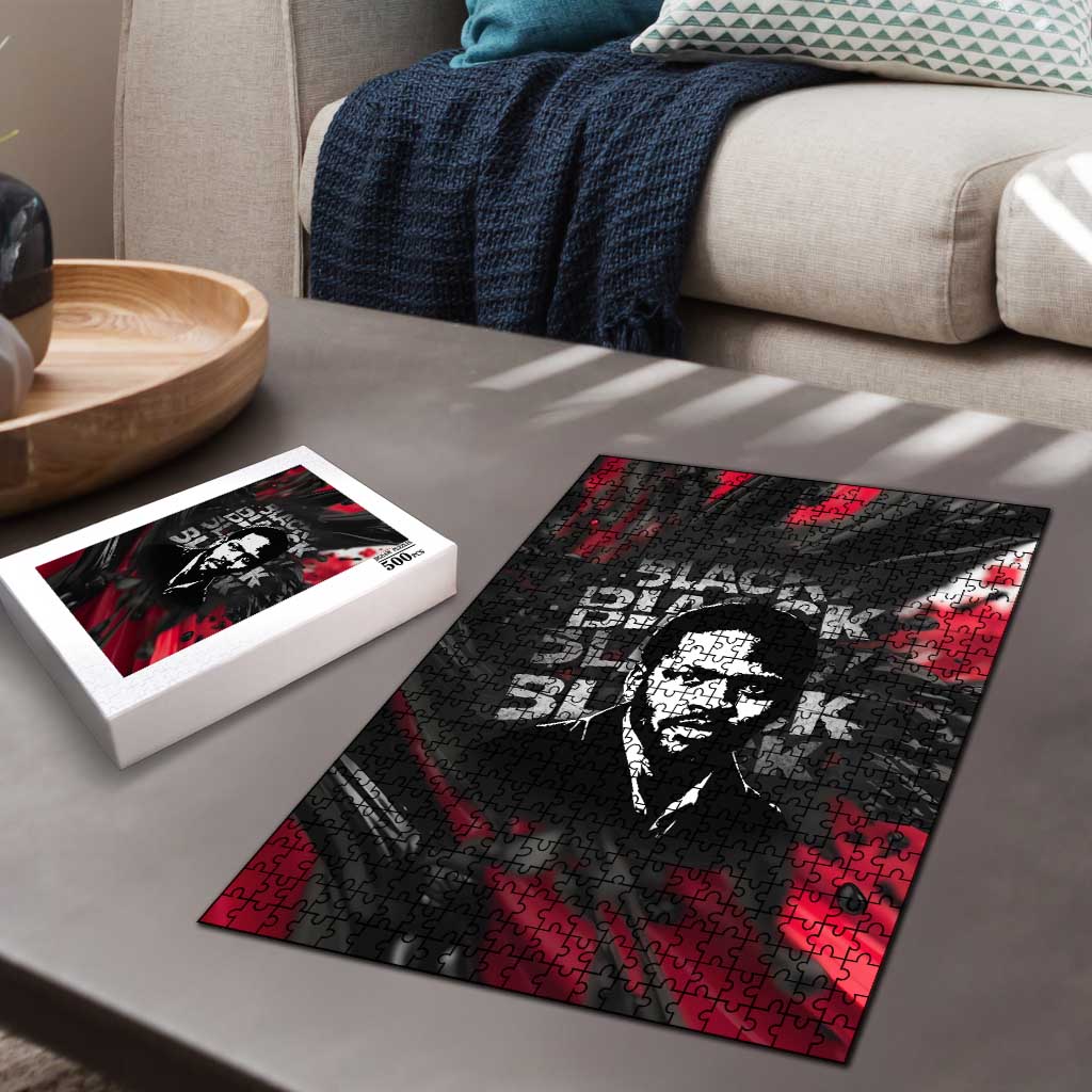 Steve Biko Puzzle with Black Consciousness Portrait, Power Fist Symbol and Red-Black Freedom - African Pride