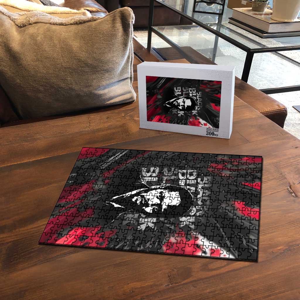 Steve Biko Puzzle with Black Consciousness Portrait, Power Fist Symbol and Red-Black Freedom - African Pride