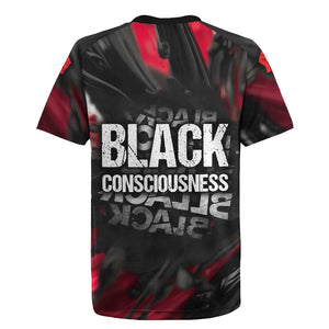 Steve Biko Rugby Jersey with Black Consciousness Portrait, Power Fist Symbol and Red-Black Freedom - African Pride