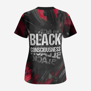 Steve Biko Scrub Top with Black Consciousness Portrait, Power Fist Symbol and Red-Black Freedom - African Pride