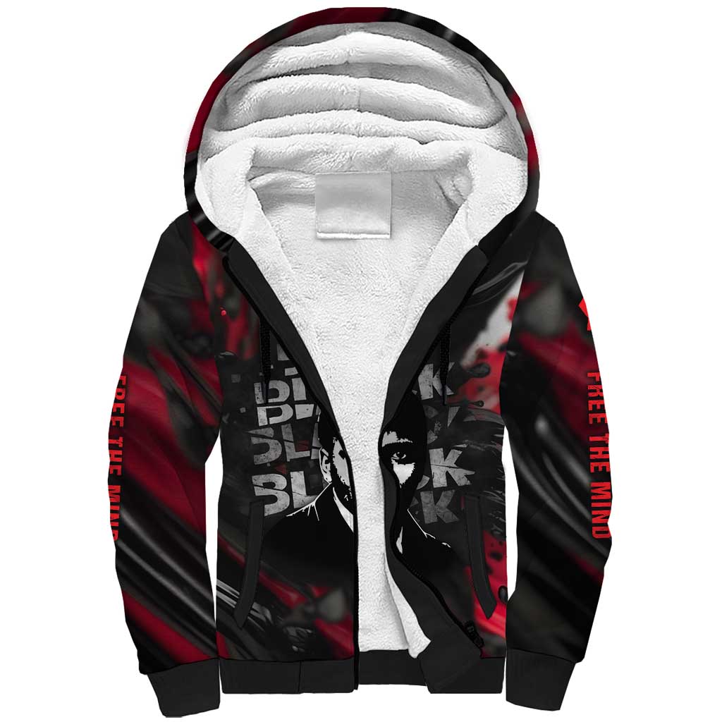 Steve Biko Sherpa Hoodie with Black Consciousness Portrait, Power Fist Symbol and Red-Black Freedom - African Pride