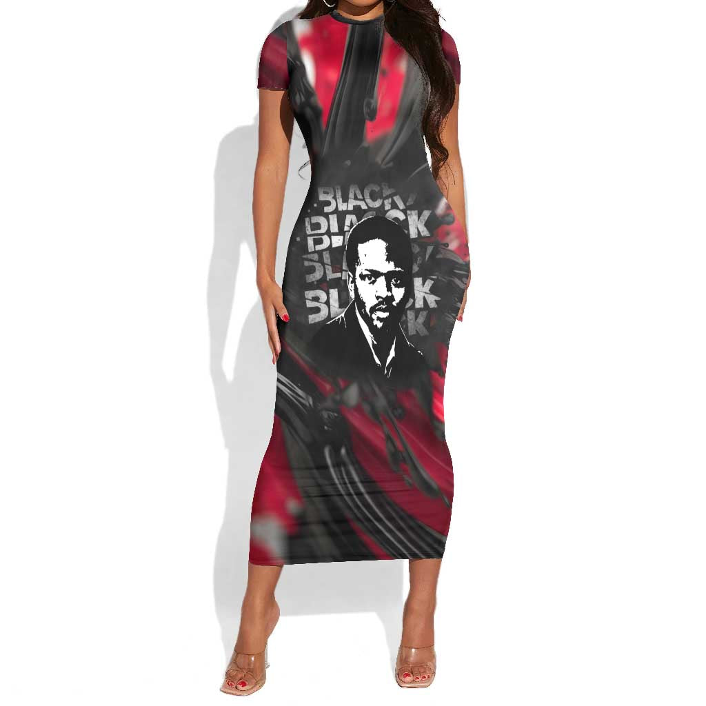 Steve Biko Short Sleeve Bodycon Dress with Black Consciousness Portrait, Power Fist Symbol and Red-Black Freedom - African Pride