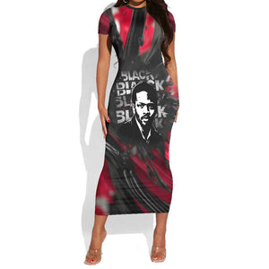 Steve Biko Short Sleeve Bodycon Dress with Black Consciousness Portrait, Power Fist Symbol and Red-Black Freedom - African Pride