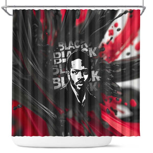 Steve Biko Shower Curtain with Black Consciousness Portrait, Power Fist Symbol and Red-Black Freedom - African Pride