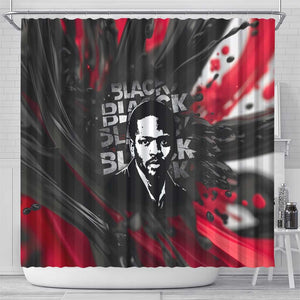 Steve Biko Shower Curtain with Black Consciousness Portrait, Power Fist Symbol and Red-Black Freedom - African Pride