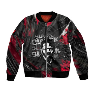 Steve Biko Sleeve Zip Bomber Jacket with Black Consciousness Portrait, Power Fist Symbol and Red-Black Freedom - African Pride
