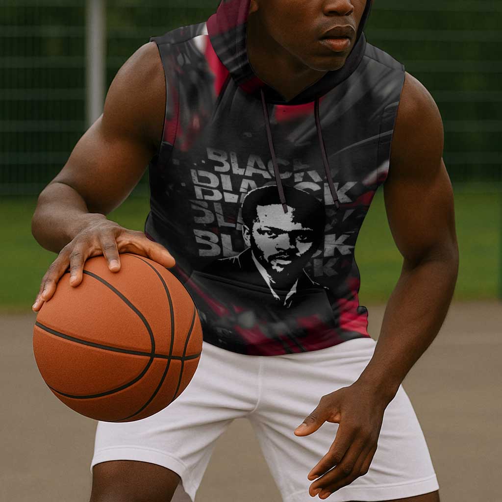 Steve Biko Sleeveless Hoodie with Black Consciousness Portrait, Power Fist Symbol and Red-Black Freedom - African Pride