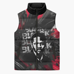 Steve Biko Sleeveless Puffer Jacket with Black Consciousness Portrait, Power Fist Symbol and Red-Black Freedom - African Pride
