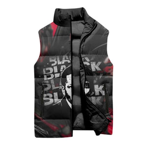 Steve Biko Sleeveless Puffer Jacket with Black Consciousness Portrait, Power Fist Symbol and Red-Black Freedom - African Pride