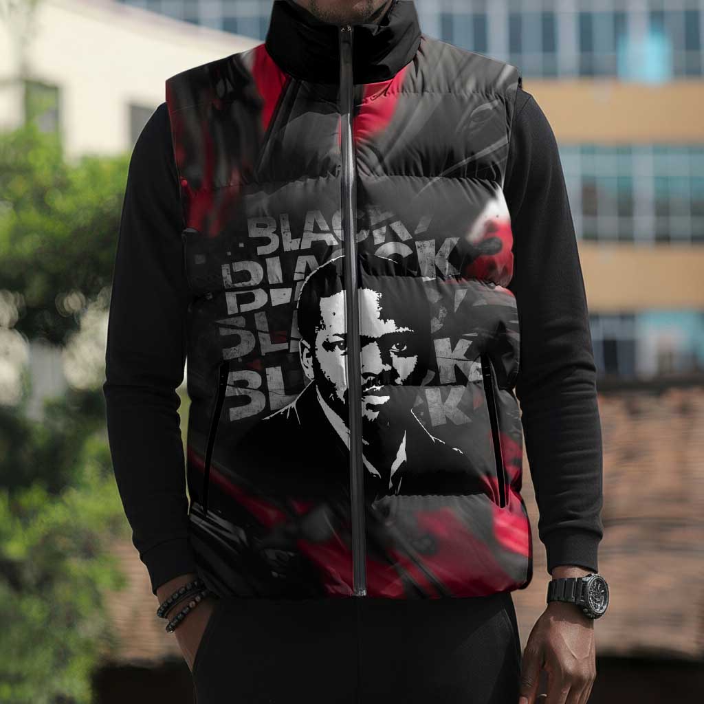 Steve Biko Sleeveless Puffer Jacket with Black Consciousness Portrait, Power Fist Symbol and Red-Black Freedom - African Pride