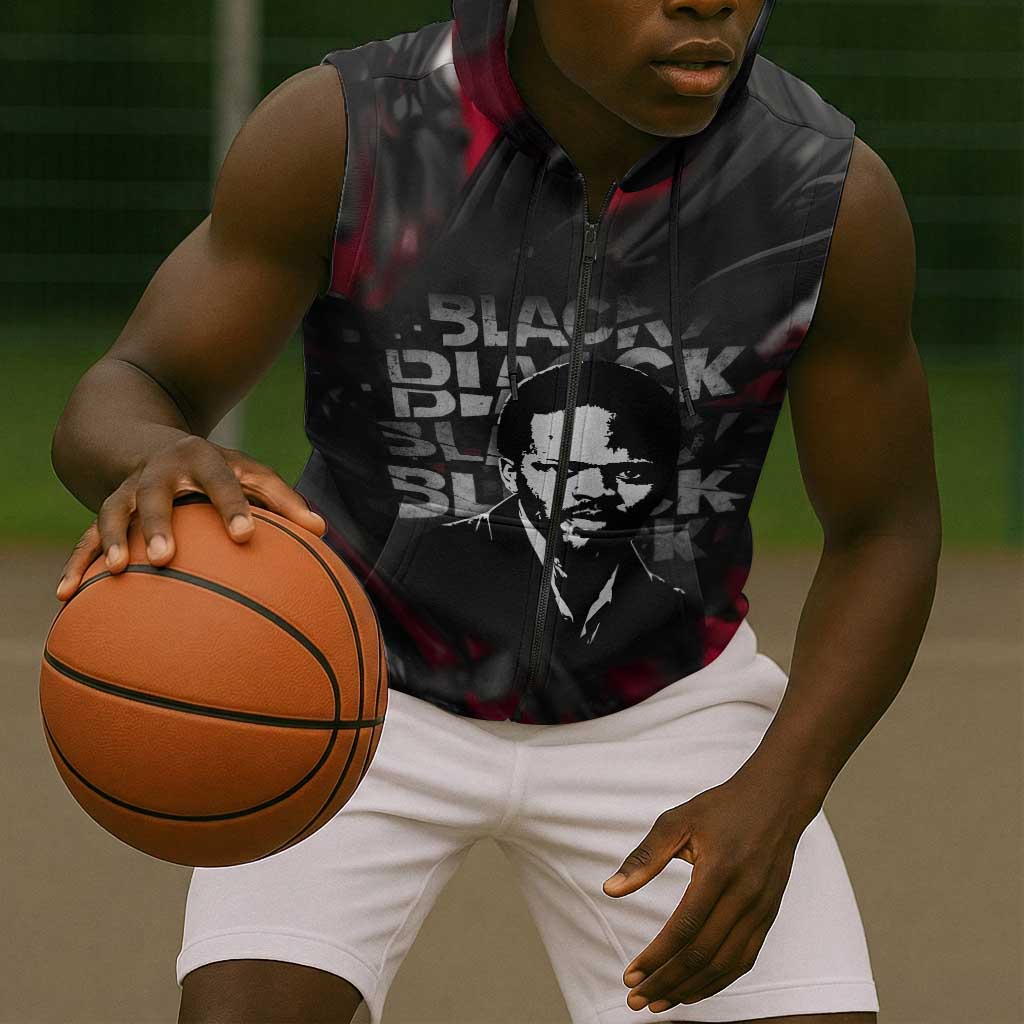 Steve Biko Sleeveless Zip Hoodie with Black Consciousness Portrait, Power Fist Symbol and Red-Black Freedom - African Pride