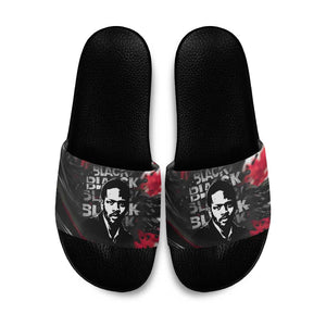 Steve Biko Slide Sandals with Black Consciousness Portrait, Power Fist Symbol and Red-Black Freedom - African Pride