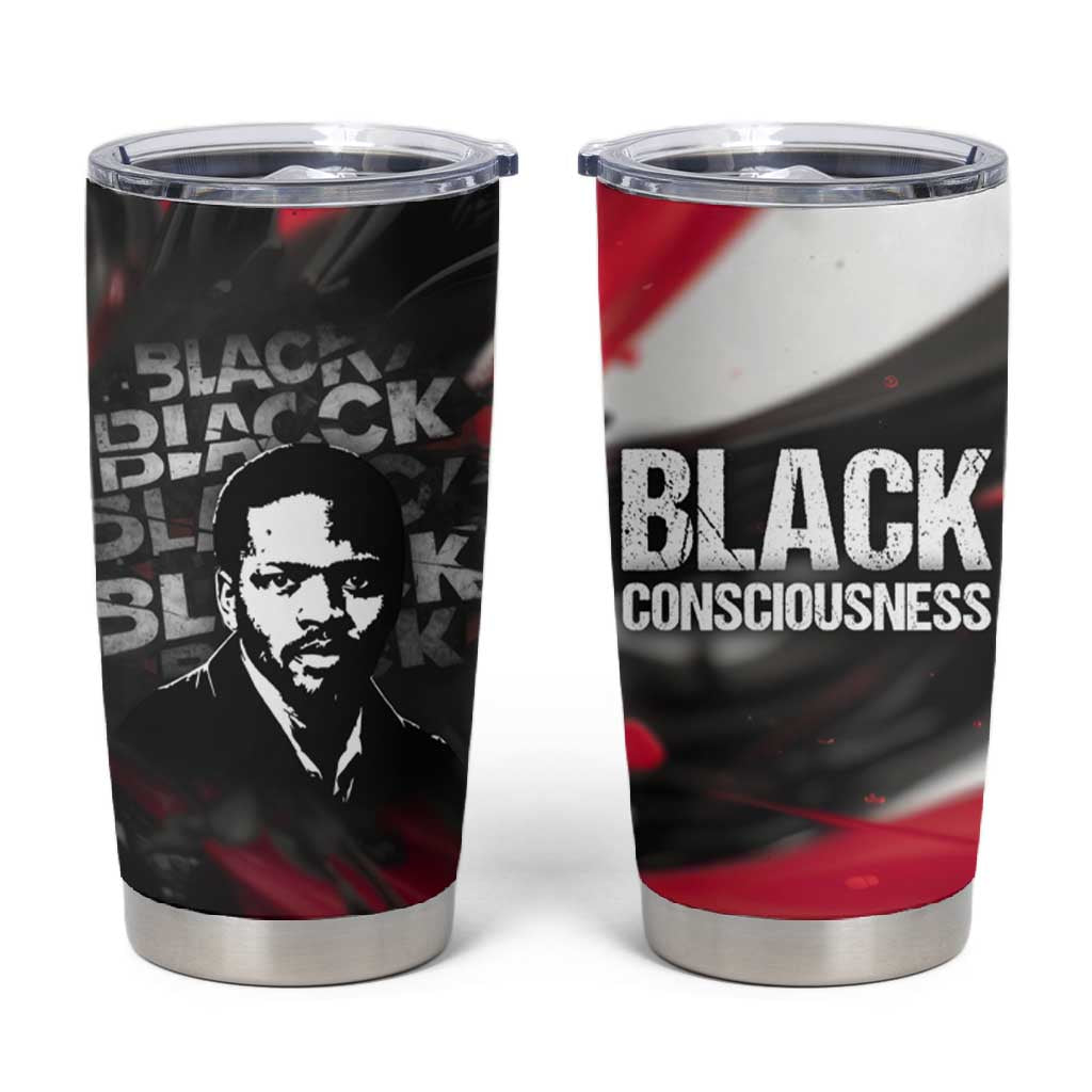 Steve Biko Tumbler Cup with Black Consciousness Portrait, Power Fist Symbol and Red-Black Freedom - African Pride