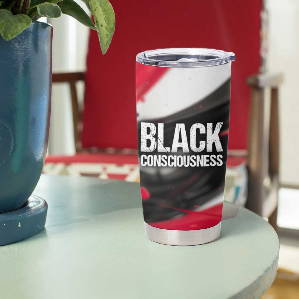 Steve Biko Tumbler Cup with Black Consciousness Portrait, Power Fist Symbol and Red-Black Freedom - African Pride