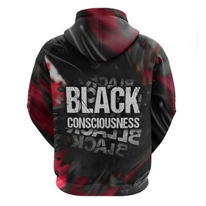 Steve Biko Zip Hoodie with Black Consciousness Portrait, Power Fist Symbol and Red-Black Freedom - African Pride