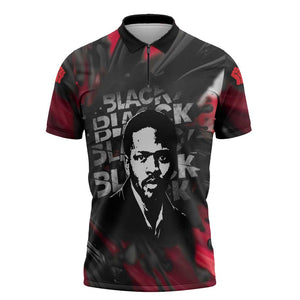 Steve Biko Zipper Polo Shirt with Black Consciousness Portrait, Power Fist Symbol and Red-Black Freedom - African Pride
