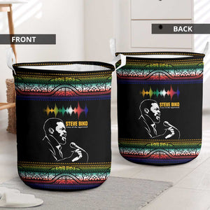 Steve Biko Laundry Basket with Microphone Portrait, Black Consciousness Quote and Vibrant Ethnic Wave - African Pride