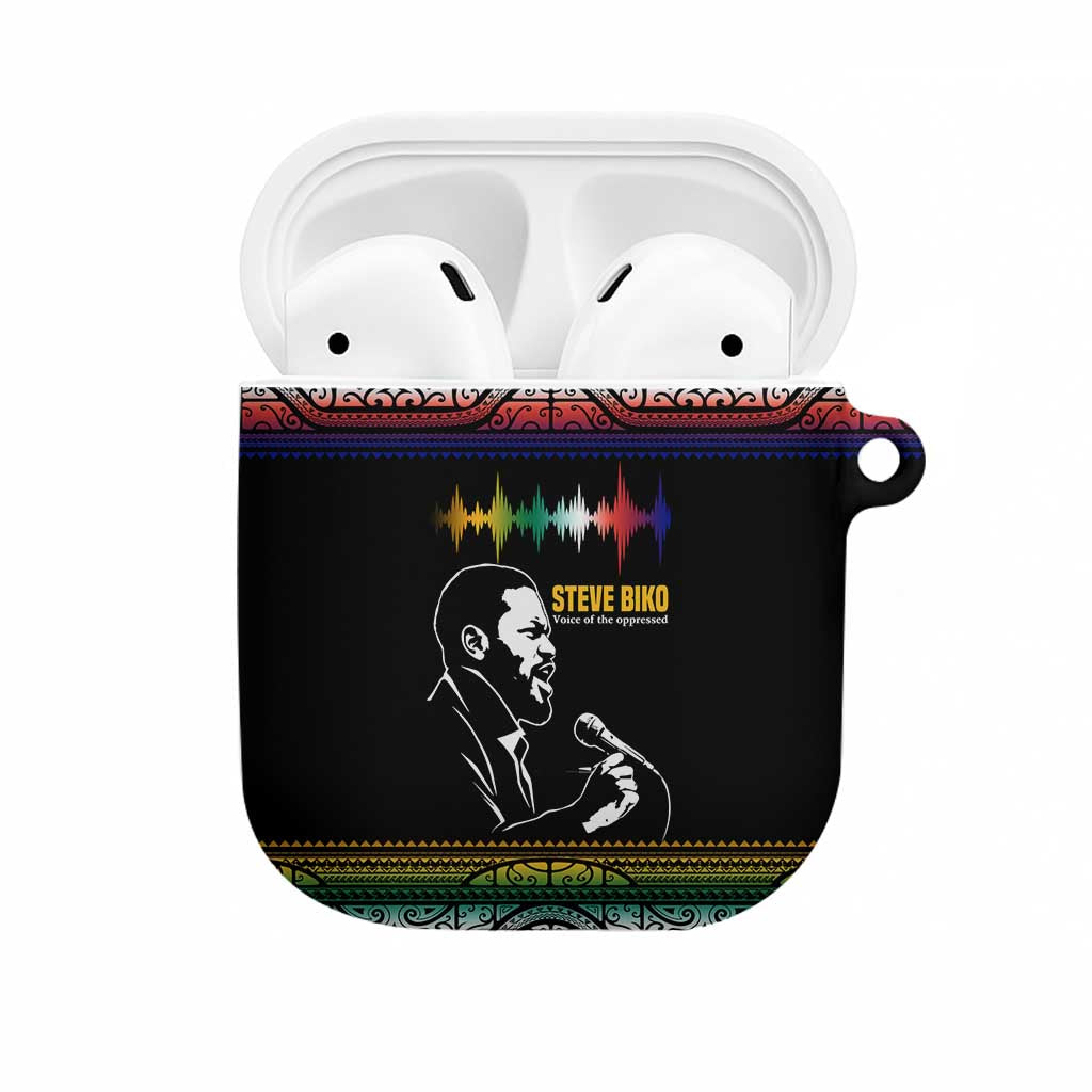 Steve Biko AirPods Case with Microphone Portrait, Black Consciousness Quote and Vibrant Ethnic Wave - African Pride