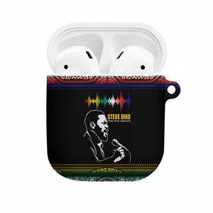 Steve Biko AirPods Case with Microphone Portrait, Black Consciousness Quote and Vibrant Ethnic Wave - African Pride