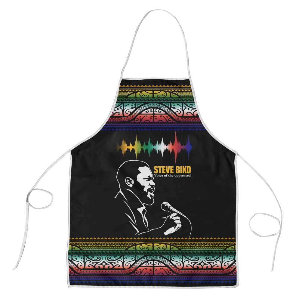 Steve Biko Apron with Microphone Portrait, Black Consciousness Quote and Vibrant Ethnic Wave - African Pride