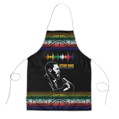 Steve Biko Apron with Microphone Portrait, Black Consciousness Quote and Vibrant Ethnic Wave - African Pride