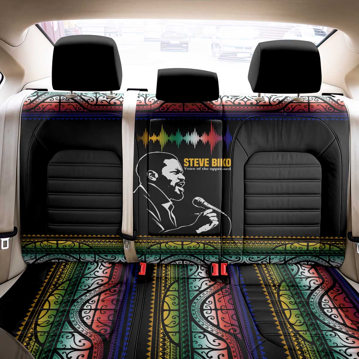 Steve Biko Back Car Seat Cover with Microphone Portrait, Black Consciousness Quote and Vibrant Ethnic Wave - African Pride