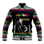 Steve Biko Baseball Jacket with Microphone Portrait, Black Consciousness Quote and Vibrant Ethnic Wave - African Pride