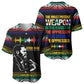 Steve Biko Baseball Jersey with Microphone Portrait, Black Consciousness Quote and Vibrant Ethnic Wave - African Pride