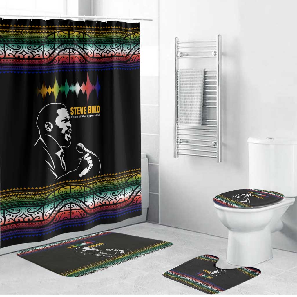 Steve Biko Bathroom Set with Microphone Portrait, Black Consciousness Quote and Vibrant Ethnic Wave - African Pride