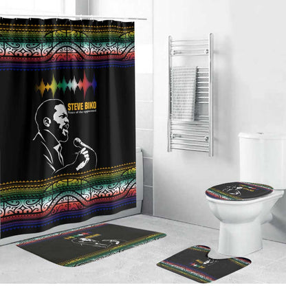 Steve Biko Bathroom Set with Microphone Portrait, Black Consciousness Quote and Vibrant Ethnic Wave - African Pride