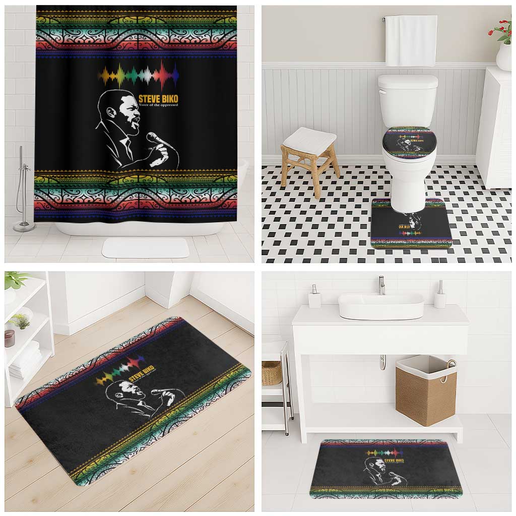 Steve Biko Bathroom Set with Microphone Portrait, Black Consciousness Quote and Vibrant Ethnic Wave - African Pride