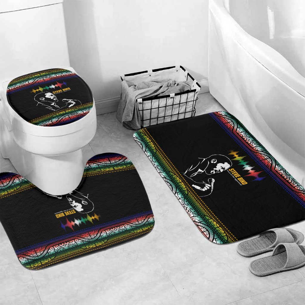 Steve Biko Bathroom Set with Microphone Portrait, Black Consciousness Quote and Vibrant Ethnic Wave - African Pride