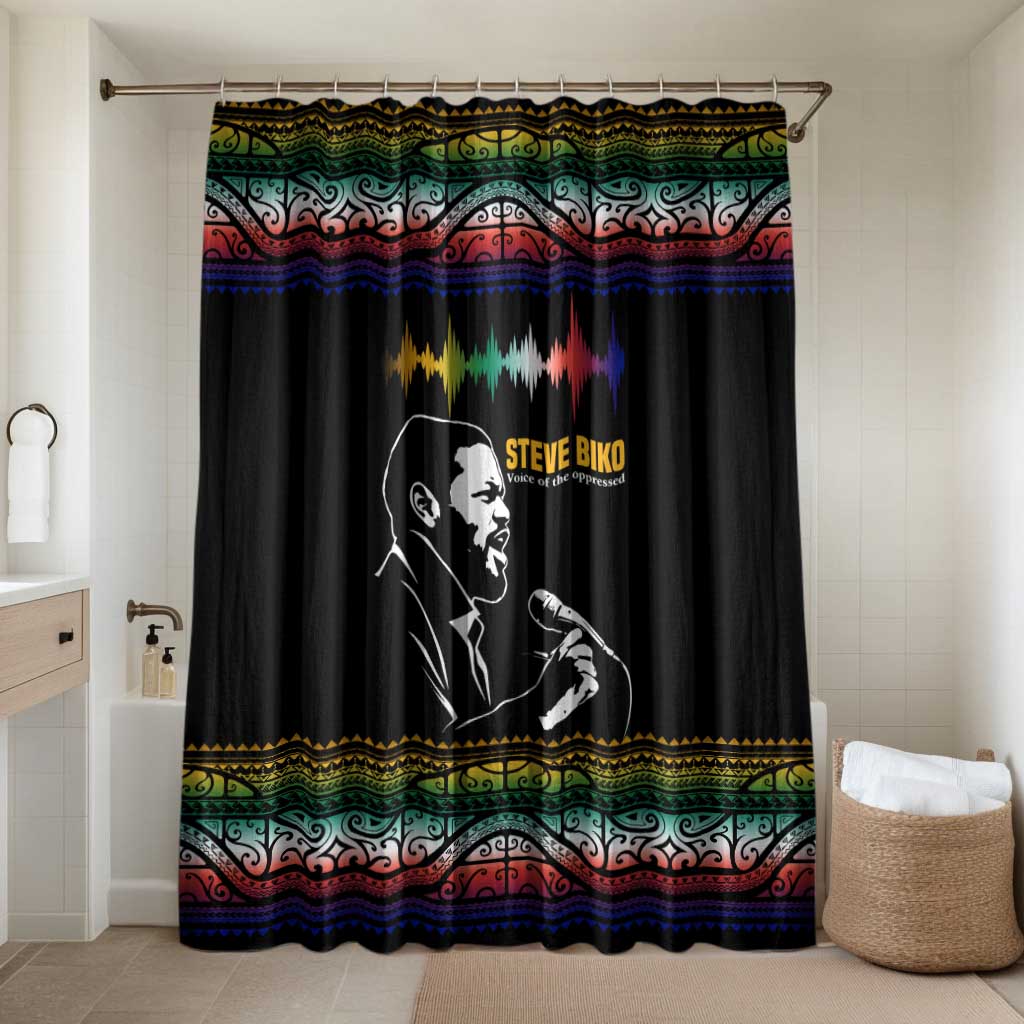 Steve Biko Bathroom Set with Microphone Portrait, Black Consciousness Quote and Vibrant Ethnic Wave - African Pride