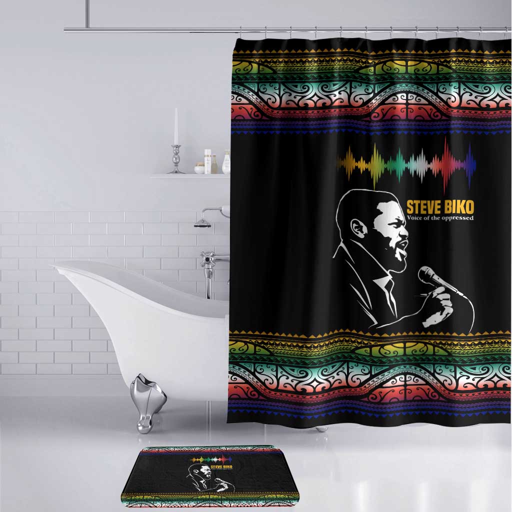 Steve Biko Bathroom Set with Microphone Portrait, Black Consciousness Quote and Vibrant Ethnic Wave - African Pride