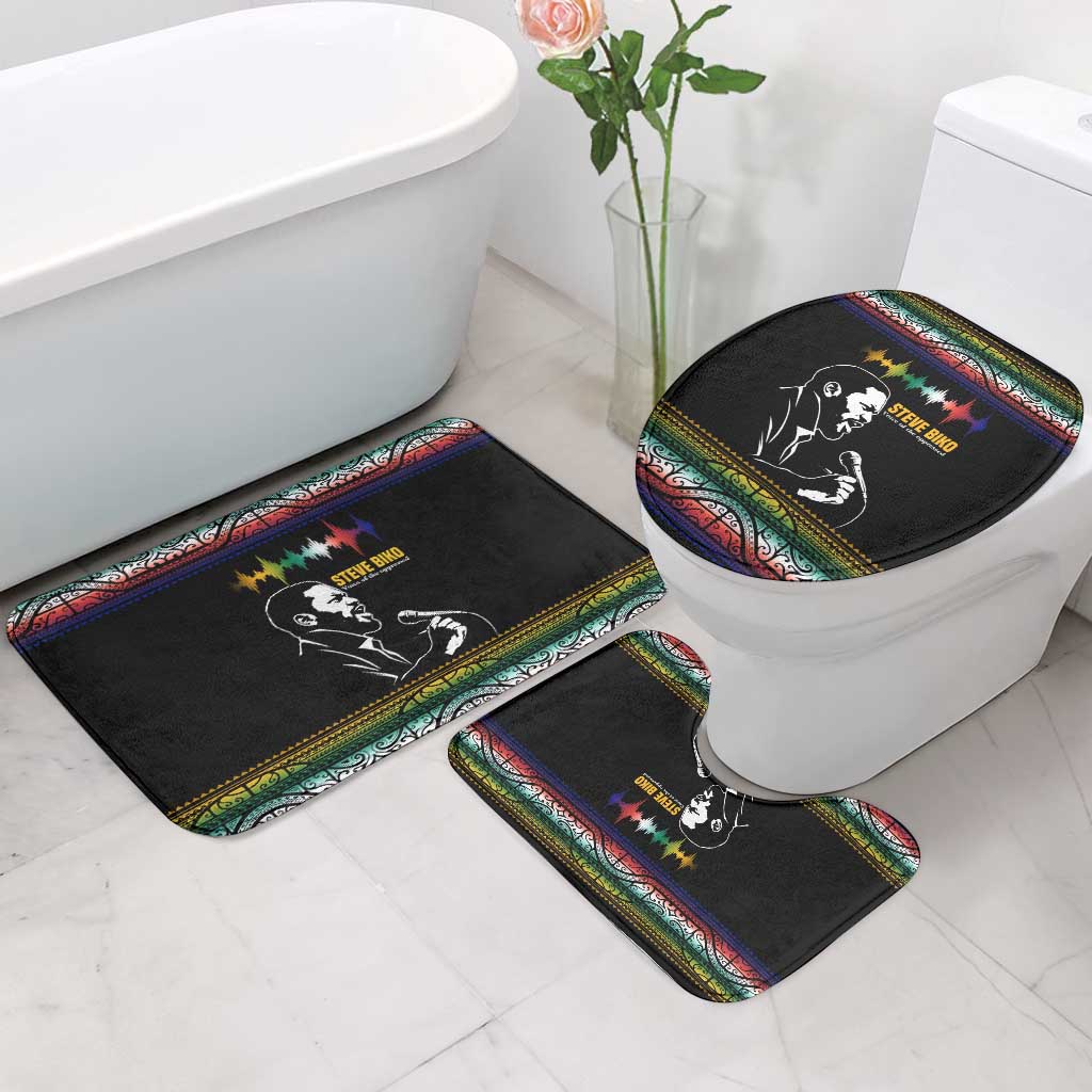 Steve Biko Bathroom Set with Microphone Portrait, Black Consciousness Quote and Vibrant Ethnic Wave - African Pride